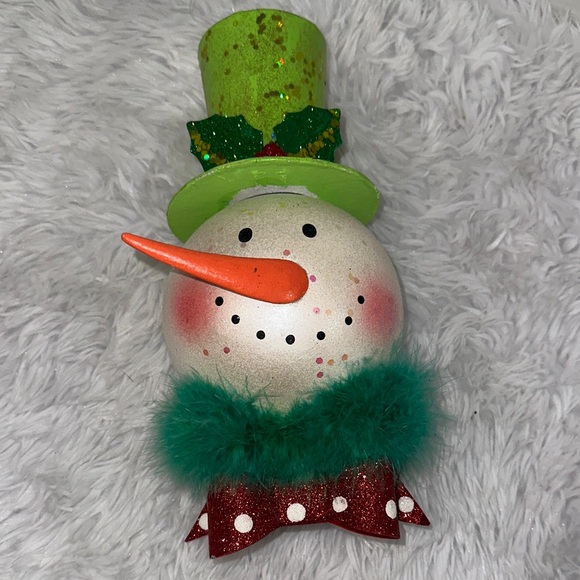 Festive Snowman Ornament Mistletoe Hat Polka Dot Bow Oversized Decor Pier One - Picture 2 of 15
